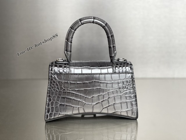 Balenciaga專櫃新款升級版鱷魚紋煙灰色/銀扣手提包肩背女包 巴黎世家原廠皮版本XS號沙漏包 fyj1364